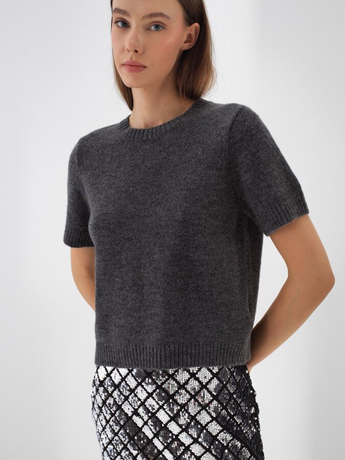 Basic Mohair Short Sleeve Sweater Anthracite