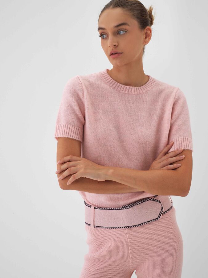 Basic Mohair Short Sleeve Sweater Pink