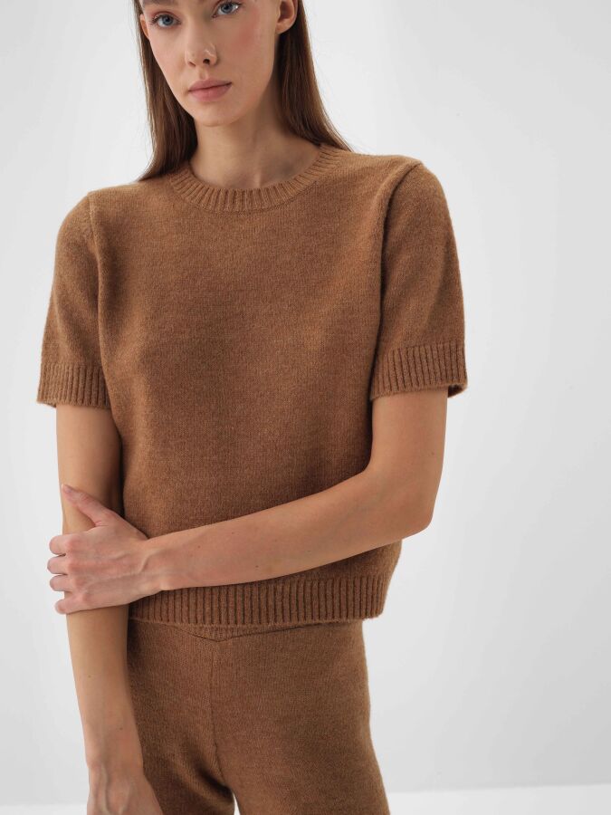 Basic Mohair Short Sleeve Sweater Camel