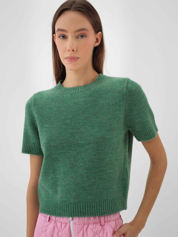 Basic Mohair Short Sleeve Sweater Green