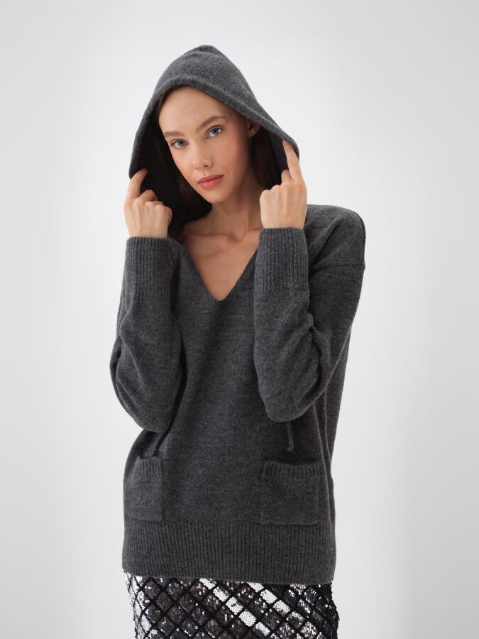 Mohair Hooded Sweater Anthracite