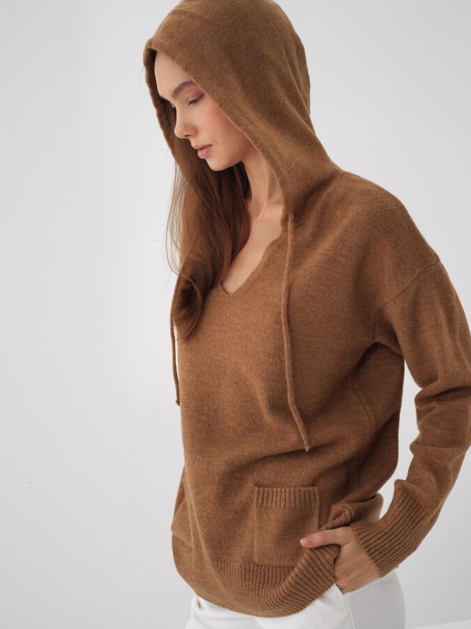 Mohair Hooded Sweater Camel