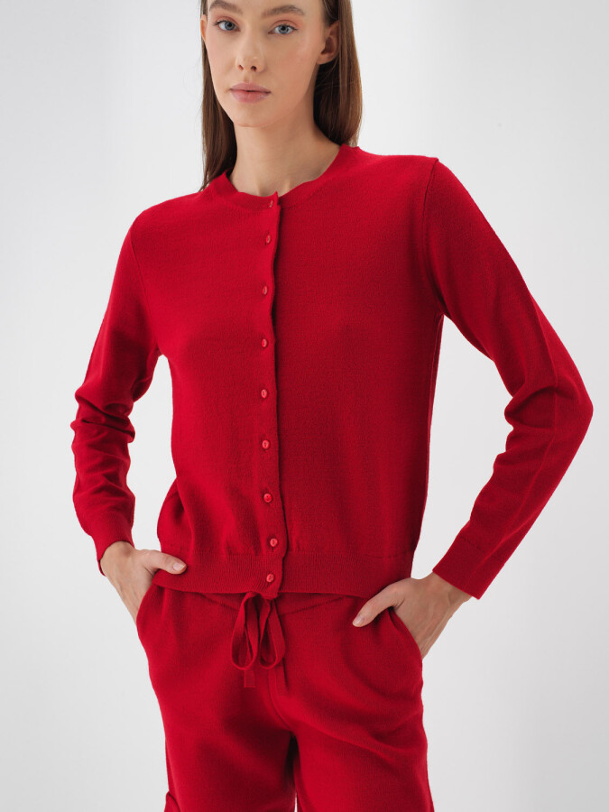 Wool Basic Cardigan Red