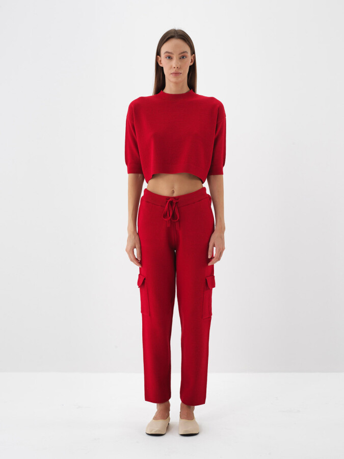 Wool Basic Plain Sweater Red