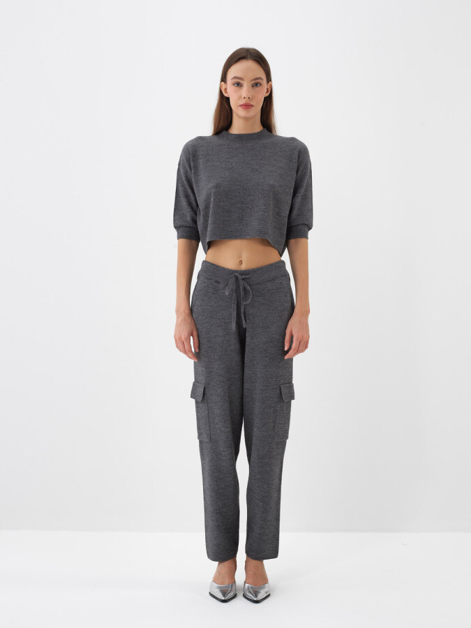 Wool Basic Plain Sweater Anthracite