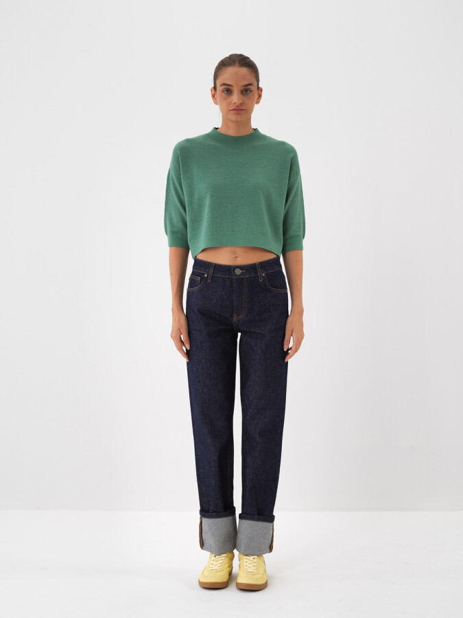 Wool Basic Plain Sweater Green