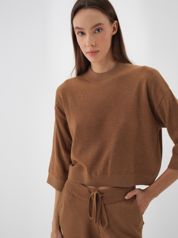 Wool Basic Plain Sweater Camel