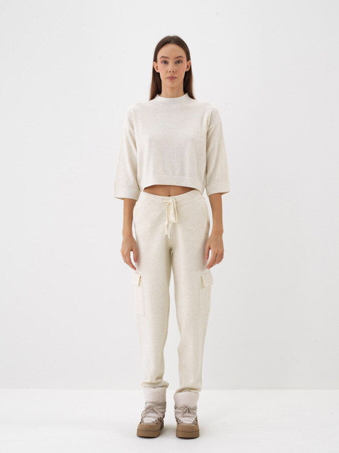 Wool Basic Plain Sweater Ecru