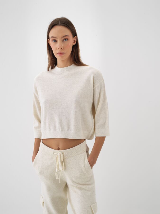 Wool Basic Plain Sweater Ecru