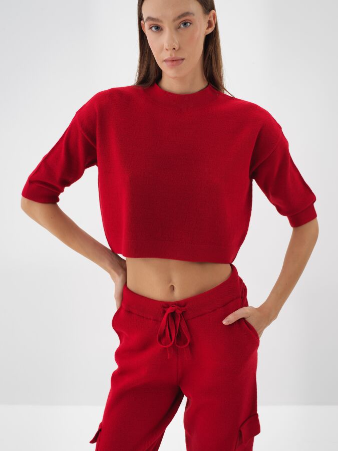 Wool Basic Plain Sweater Red