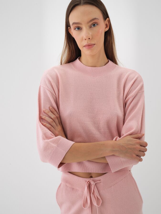 Wool Basic Plain Sweater Pink