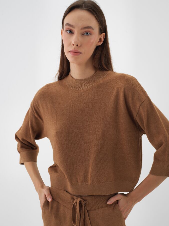 Wool Basic Plain Sweater Camel