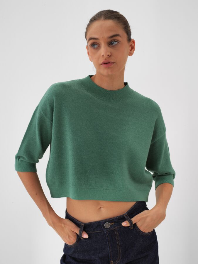 Wool Basic Plain Sweater Green