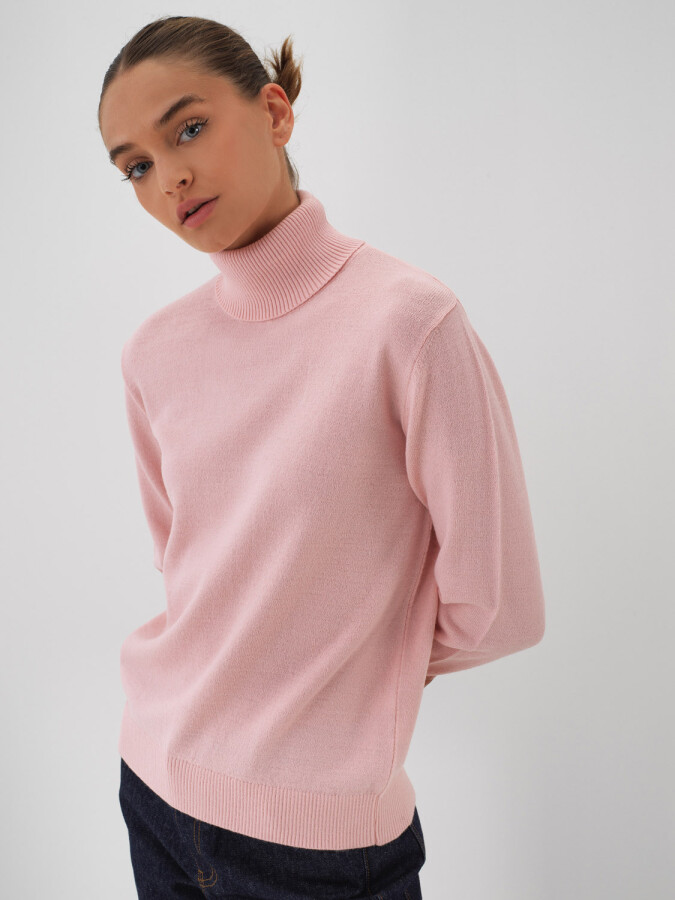 Wool Basic Turtleneck Sweater Pink