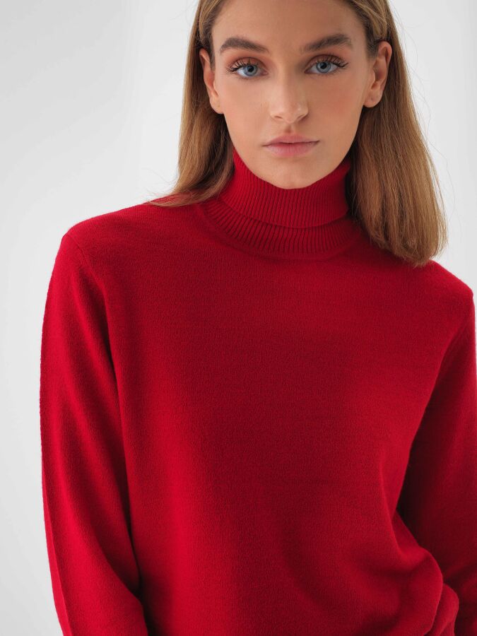 Wool Basic Turtleneck Sweater Red