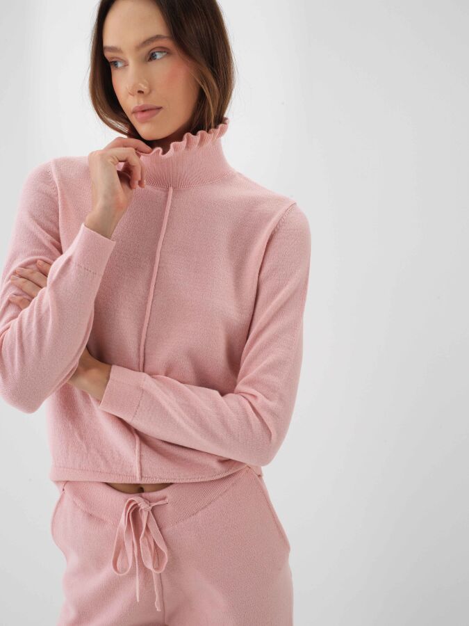 Wool Plain Turtleneck Sweater Pink