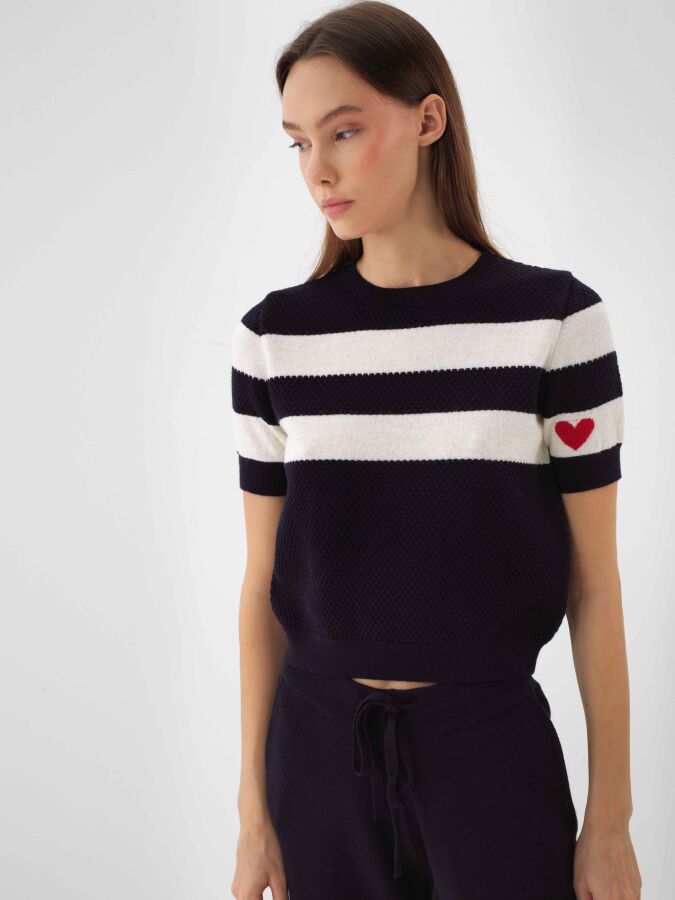 Wool Striped Sweater Navy Blue Melange