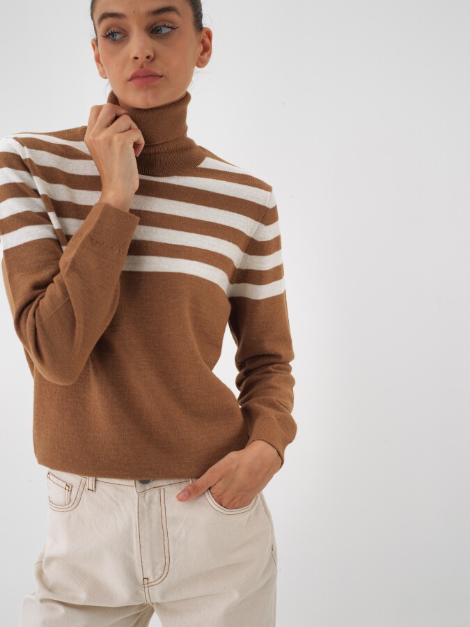 Wool Striped Turtleneck Sweater - Xint