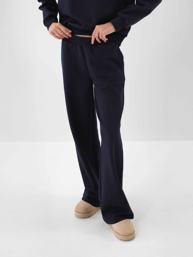 Plain Cotton Sweatpants Navy Blue Melange