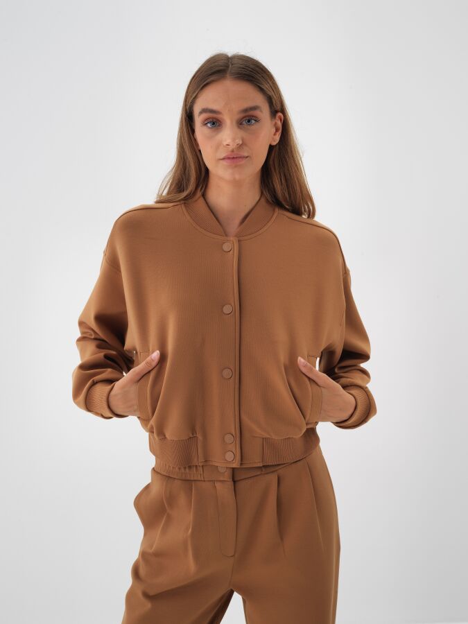 Cotton Sweatshirt Jacket Camel