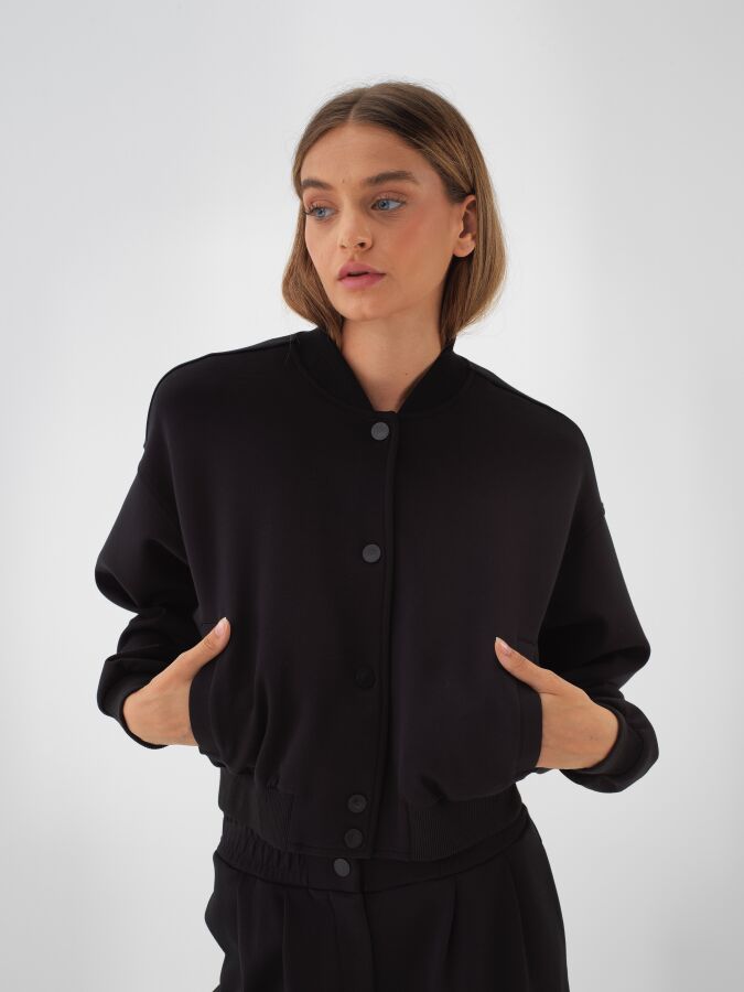 Cotton Sweatshirt Jacket Black