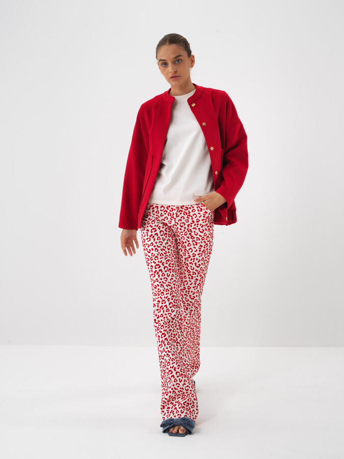 Cotton Leopard Print Pants Red