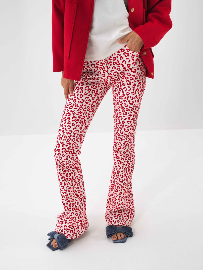 Cotton Leopard Print Pants Red