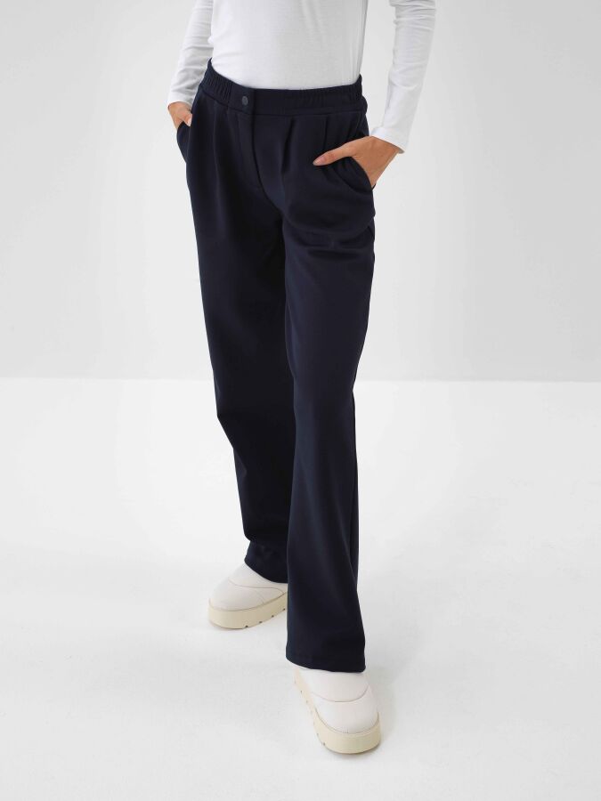 Plain Cotton Sweatpants Navy Blue Melange