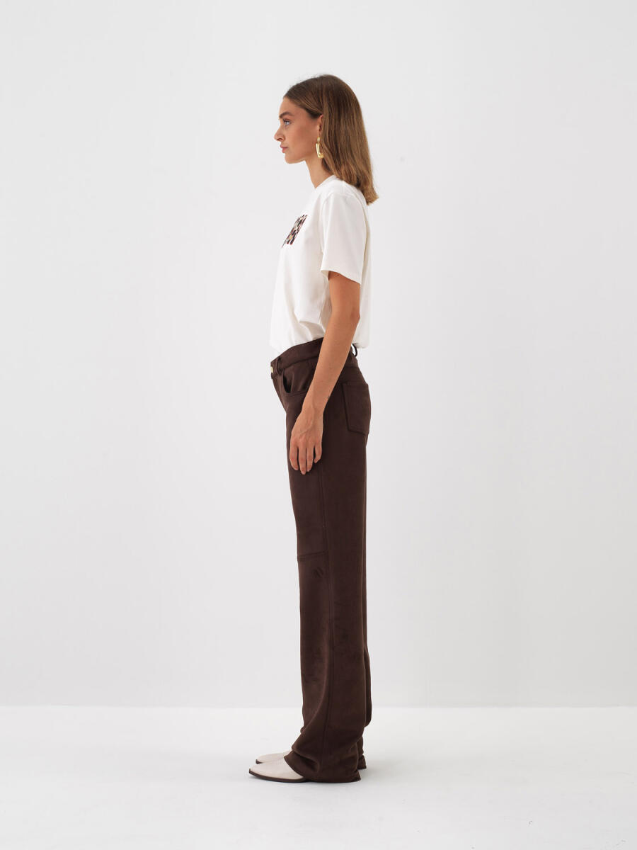 Suede Look Plain Pants - 5