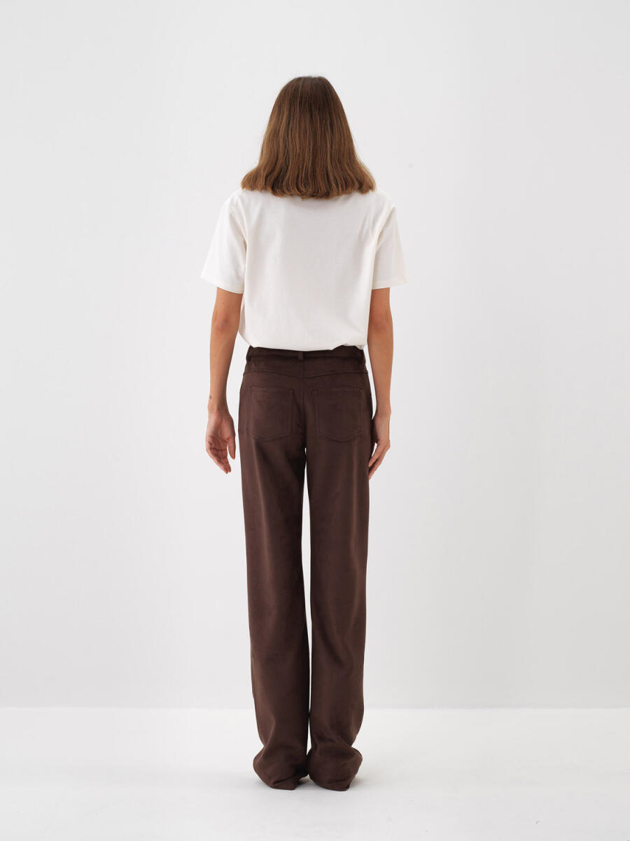 Suede Look Plain Pants - 6