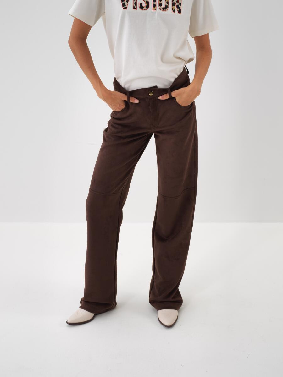 Suede Look Plain Pants - 1