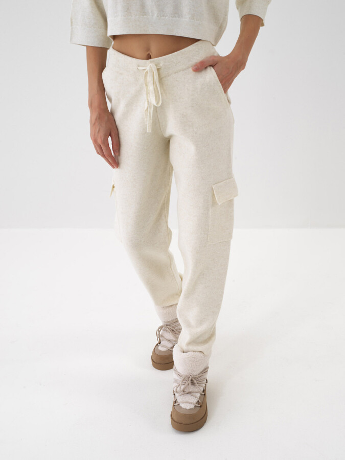 Wool Cargo Pocket Pants Ecru