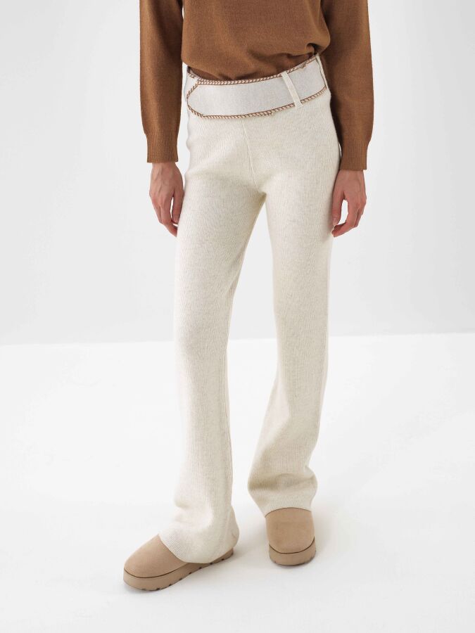 Wool Plain Pants Ecru