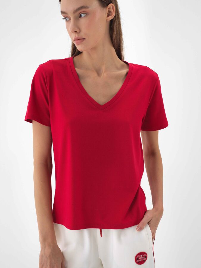 Modal Cotton Basic T-Shirt Red