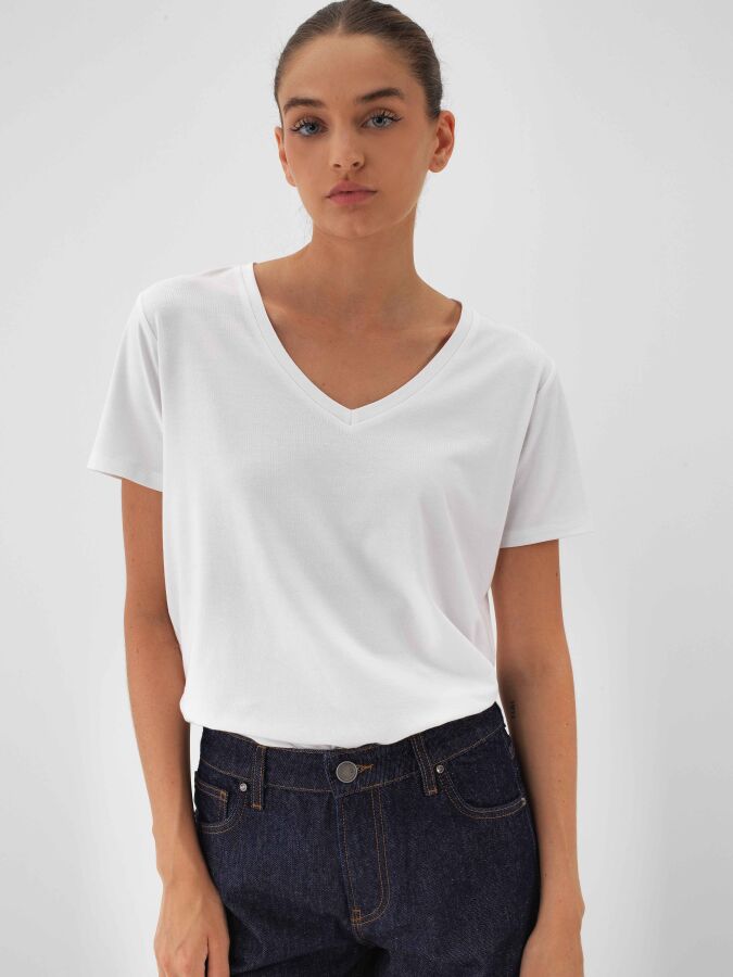 Modal Cotton Basic T-Shirt White