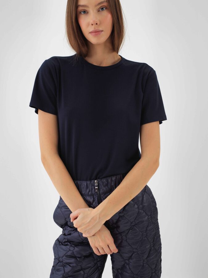 Modal Cotton Basic T-Shirt Navy Blue Melange