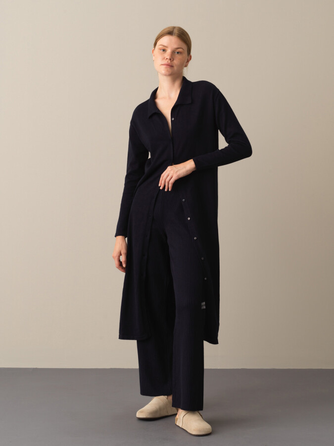 Cotton Oversized Long Cardigan Navy Blue Melange