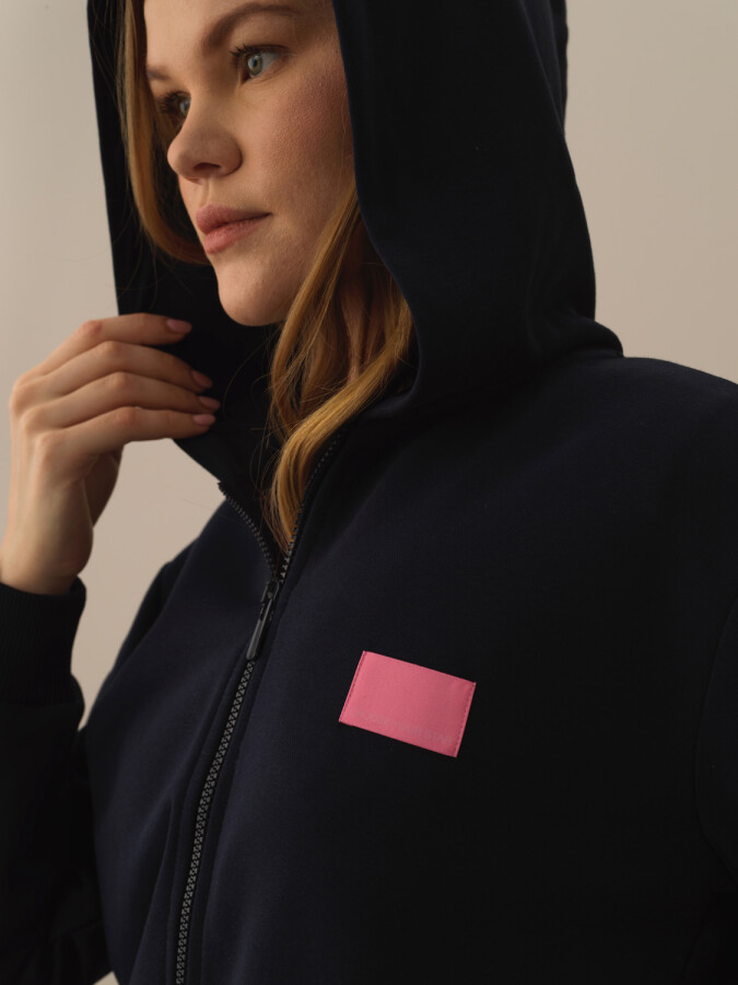 Cotton Hooded Oversized Sweat Jacket Navy Blue Melange