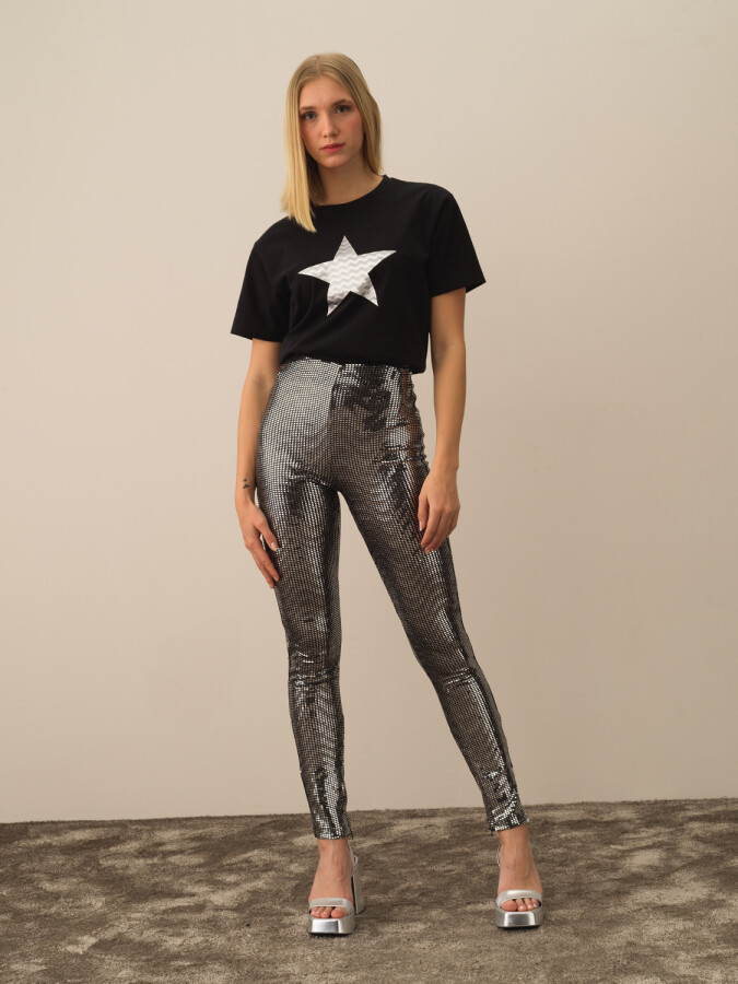 High Waist Slim Fit Glitter Leggings - Xint (1)