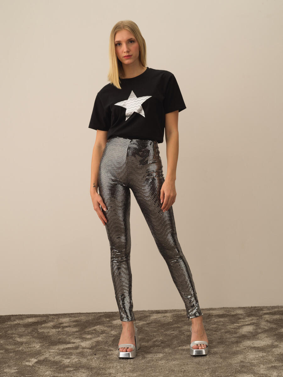 High Waist Slim Fit Glitter Leggings - 2