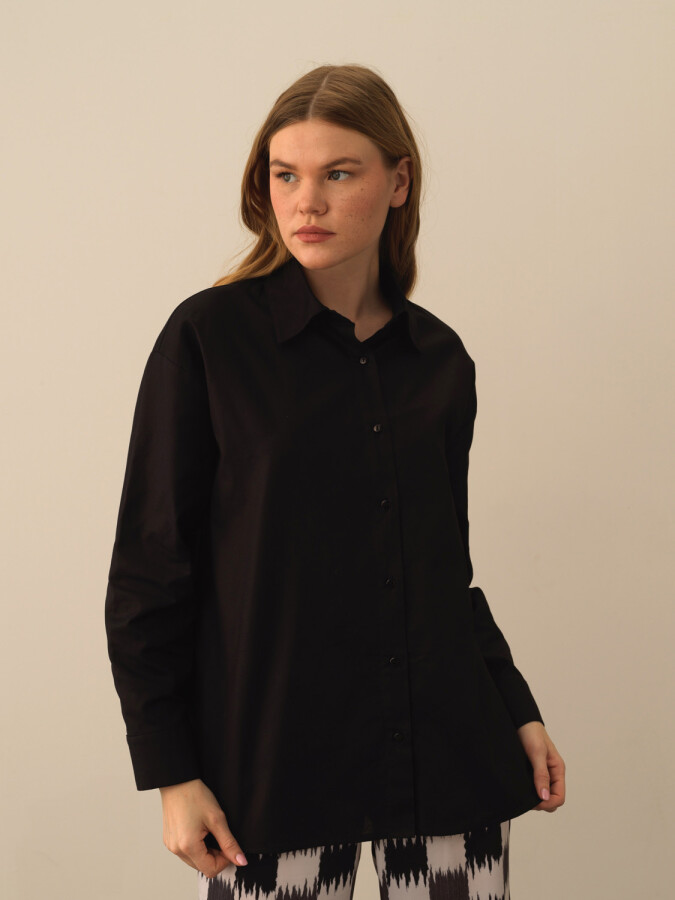 100% Cotton Oversized Basic Shirt Black