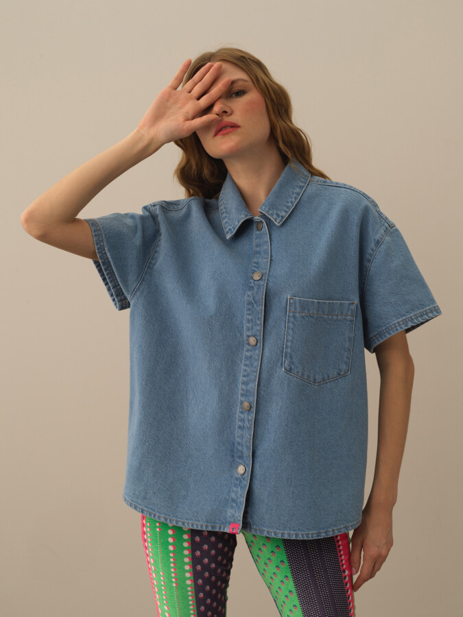 100% Cotton Oversized Denim Shirt - Xint