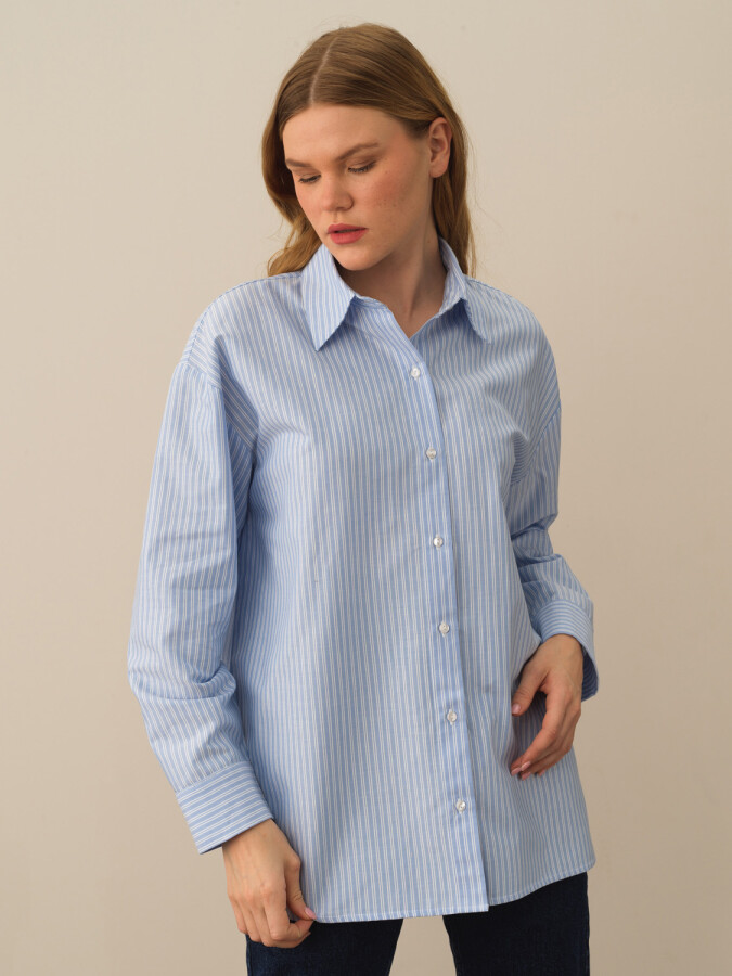 100% Cotton Oversized Striped Shirt - Xint