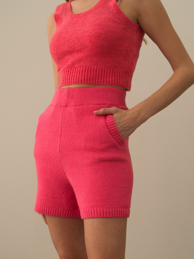 High Waist Regular Fit Wool Knit Shorts - Xint