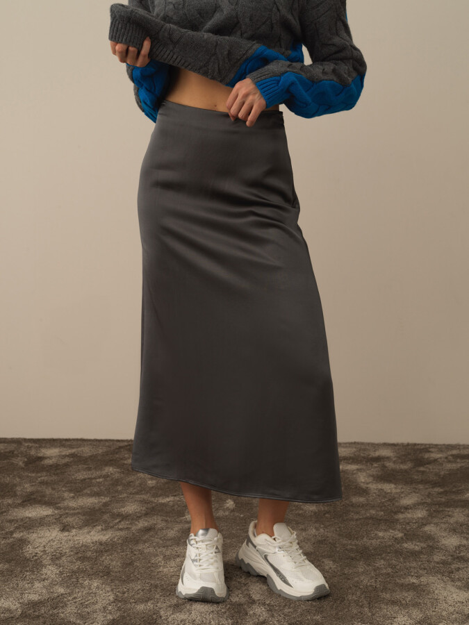 Regular Fit Satin Skirt Gray