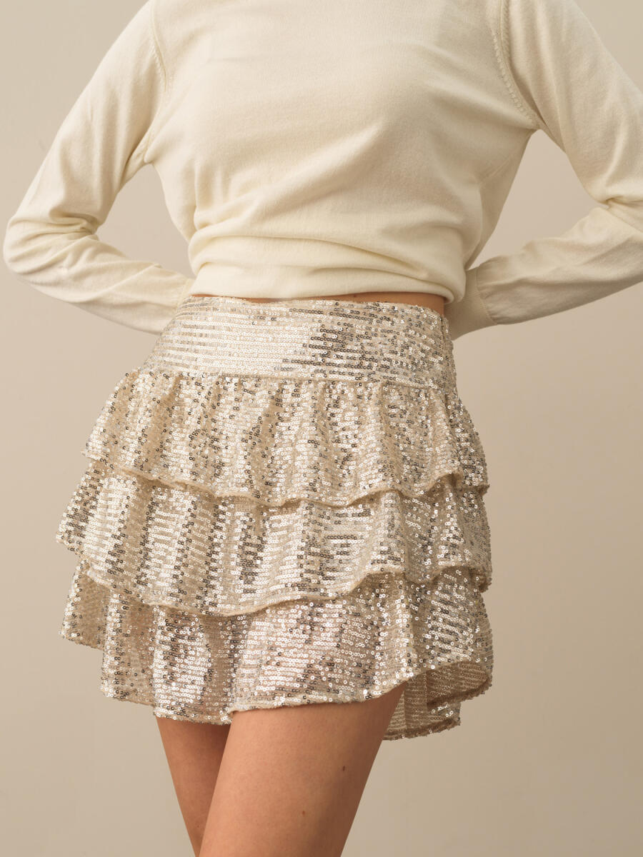 Ruffled Regular Fit Sequined Skirt - 1