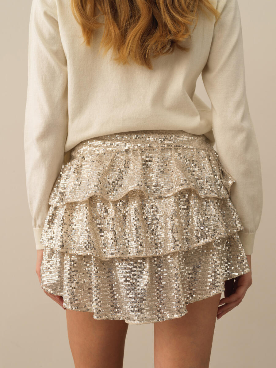 Ruffled Regular Fit Sequined Skirt - 3