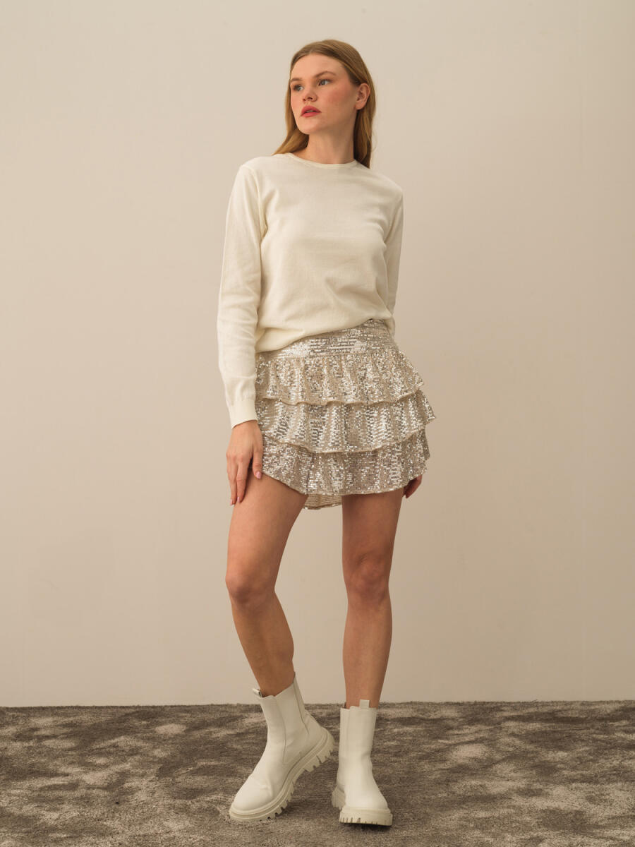 Ruffled Regular Fit Sequined Skirt - 2