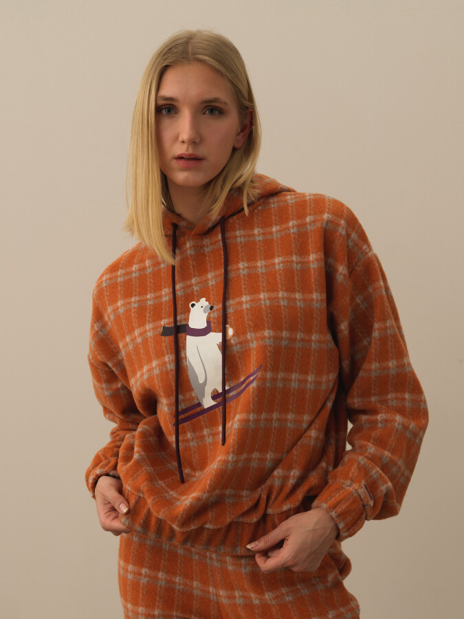 Hooded Oversized Printed Sweatshirt Orange