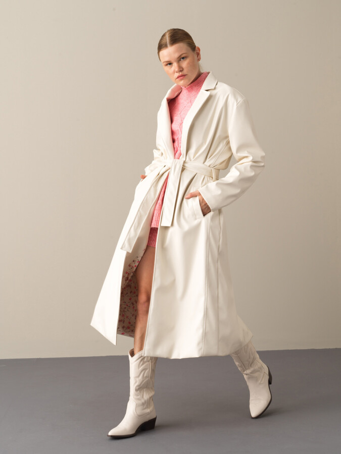 Oversized Leather-Look Trench Coat - XINT